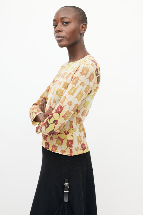 Issey Miyake Yellow & Orange Mesh Long Sleeve Top