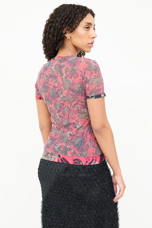 Issey Miyake Mesh Paisley V-Neck T-Shirt