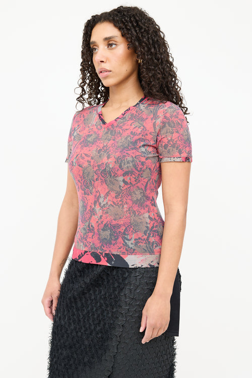 Issey Miyake Mesh Paisley V-Neck T-Shirt