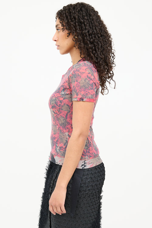 Issey Miyake Mesh Paisley V-Neck T-Shirt