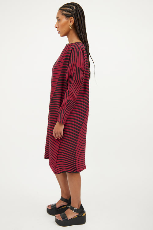 Issey Miyake Red & Black Wave Pleated  Dress