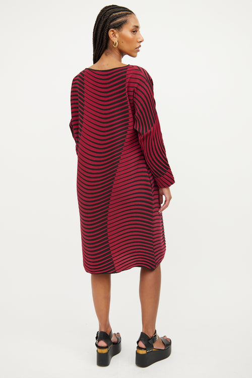 Issey Miyake Red & Black Wave Pleated  Dress