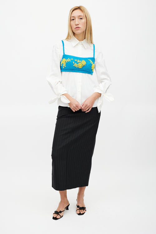 Prada Fall 17 Blue & Yellow Wool Beaded Crop Top