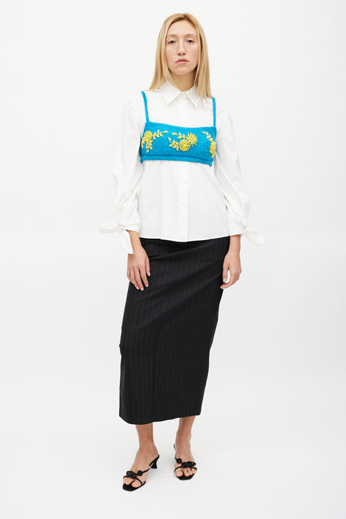 Prada Fall 17 Blue & Yellow Wool Beaded Crop Top
