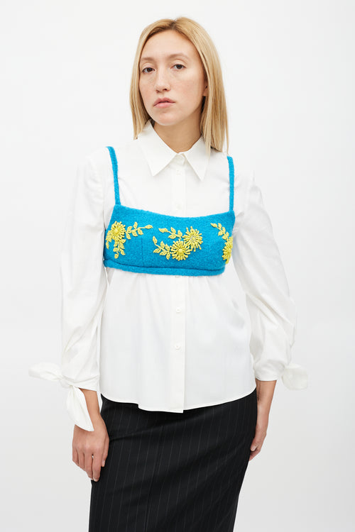 Prada Fall 17 Blue & Yellow Wool Beaded Crop Top