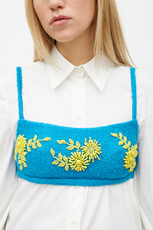 Prada Fall 17 Blue & Yellow Wool Beaded Crop Top