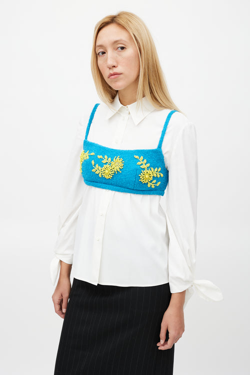 Prada Fall 17 Blue & Yellow Wool Beaded Crop Top