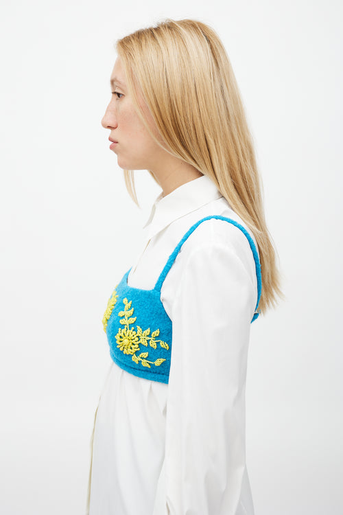 Prada Fall 17 Blue & Yellow Wool Beaded Crop Top