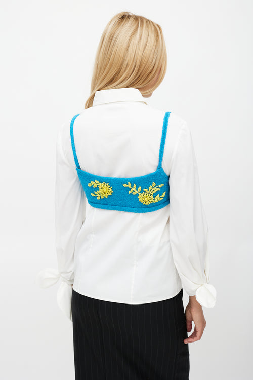Prada Fall 17 Blue & Yellow Wool Beaded Crop Top