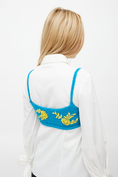 Prada Fall 17 Blue & Yellow Wool Beaded Crop Top