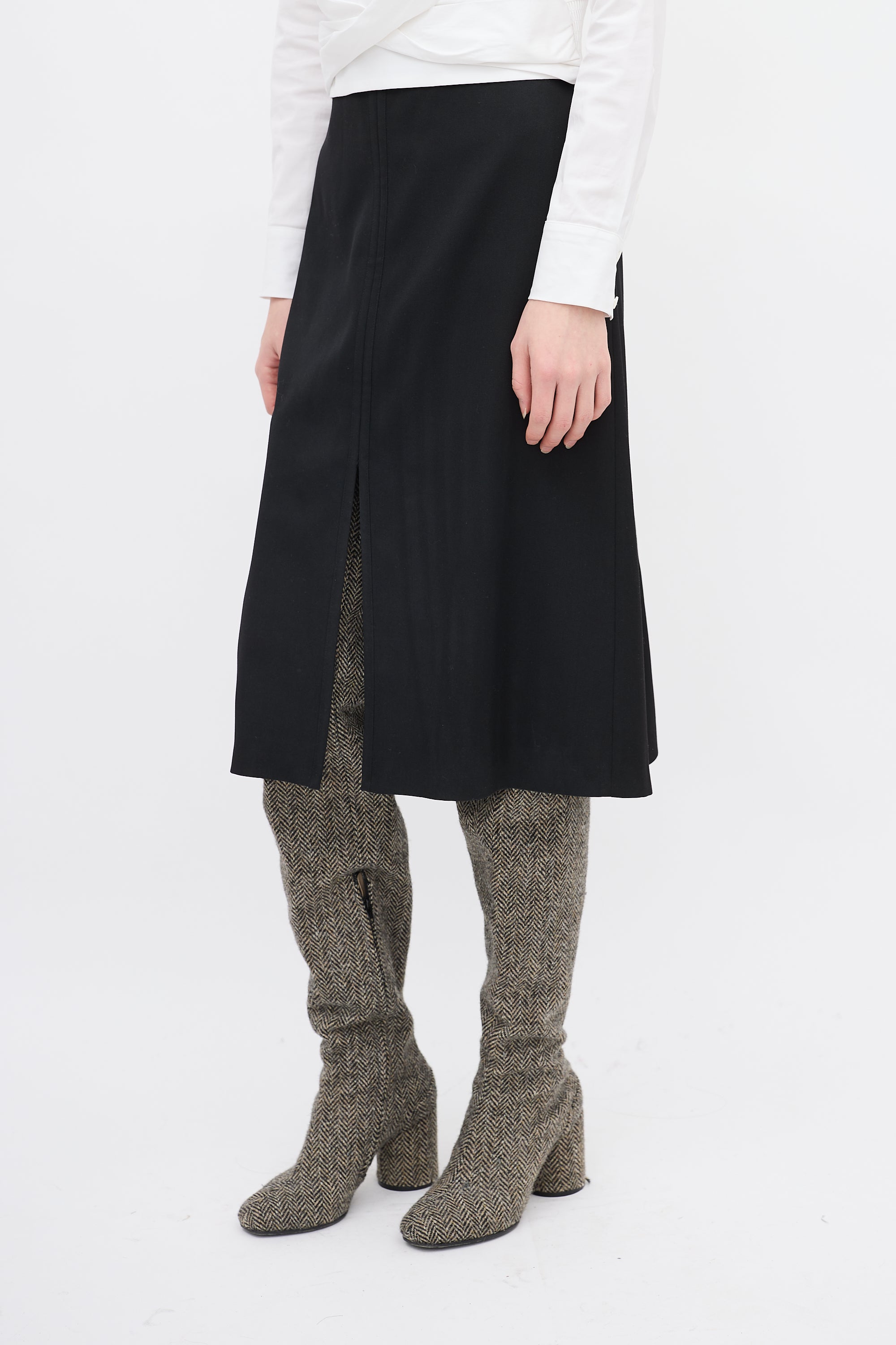 Jil Sander Black Midi Front Slit Skirt