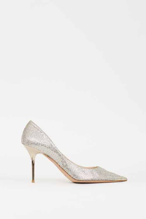 Jimmy Choo Silver & Gold Glitter Abel 100 Pump