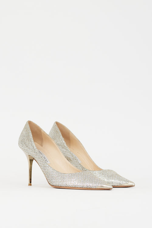 Jimmy Choo Silver & Gold Glitter Abel 100 Pump