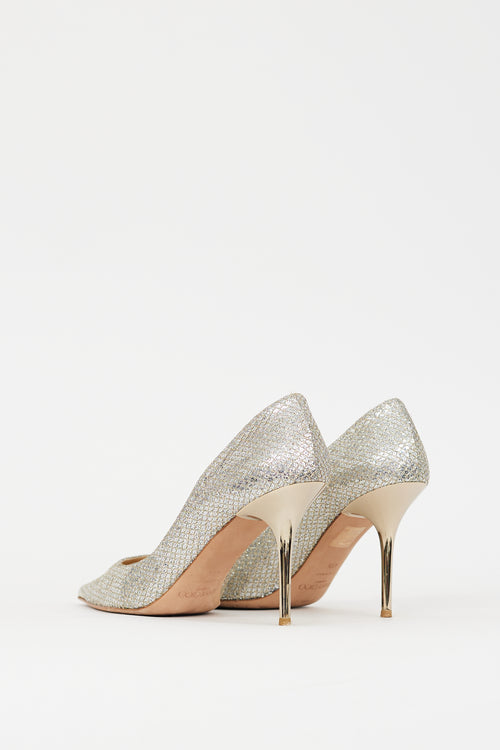 Jimmy Choo Silver & Gold Glitter Abel 100 Pump