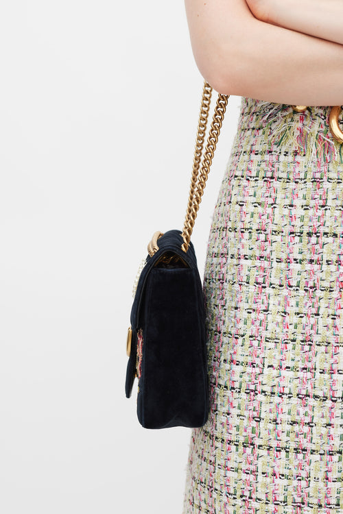 Gucci Black & Multicolour Velvet Loved Marmont Bag