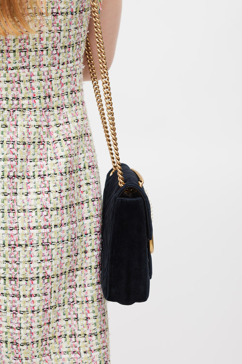 Gucci Black & Multicolour Velvet Loved Marmont Bag