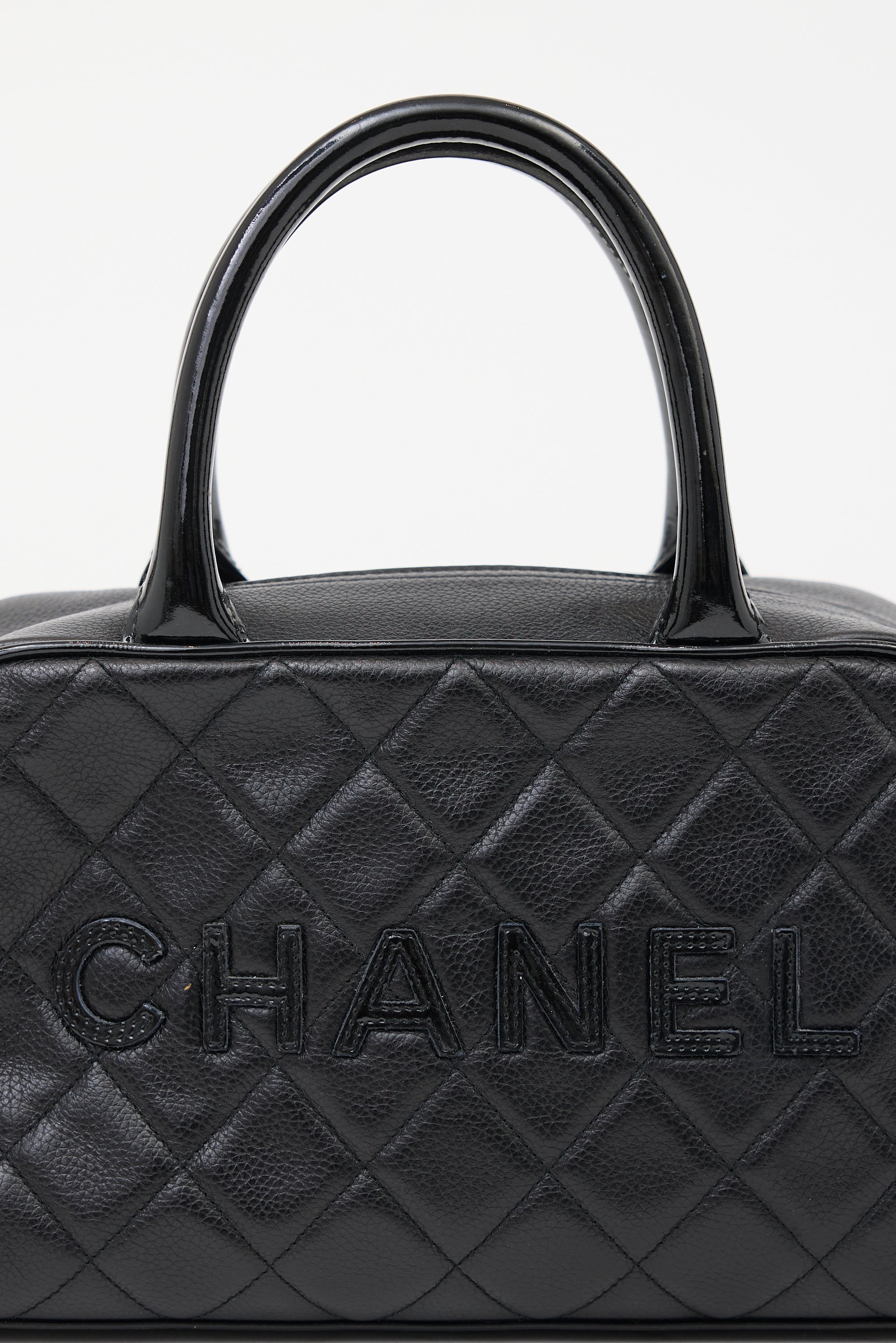 2000 Quilted Caviar & Patent Logo Bowling Bag