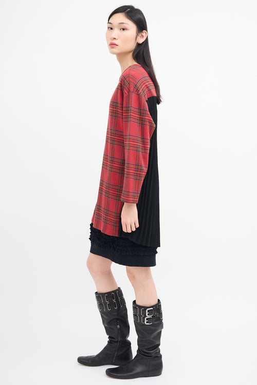 Junya Watanabe FW 2019 Red Plaid & Black Pleated Sweater