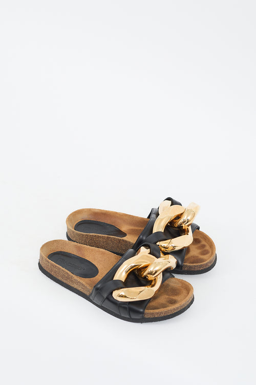 JW Anderson Black & Gold Chain Leather Slide