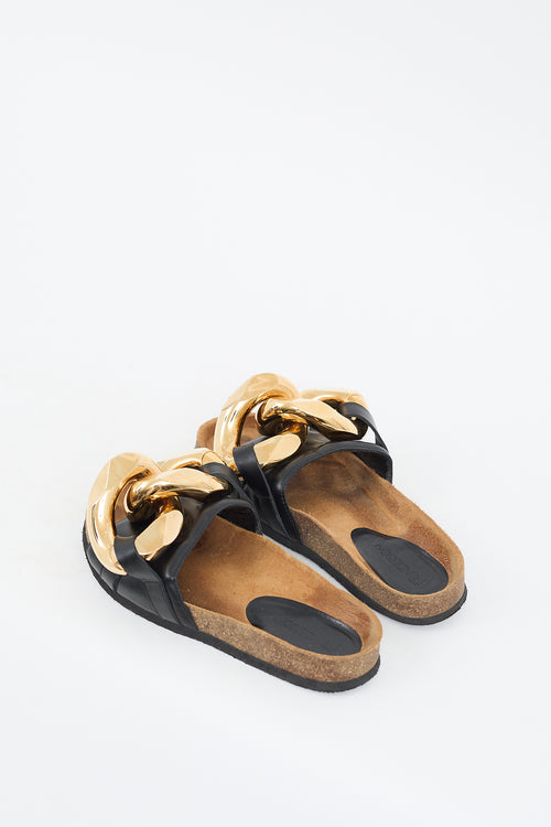 JW Anderson Black & Gold Chain Leather Slide