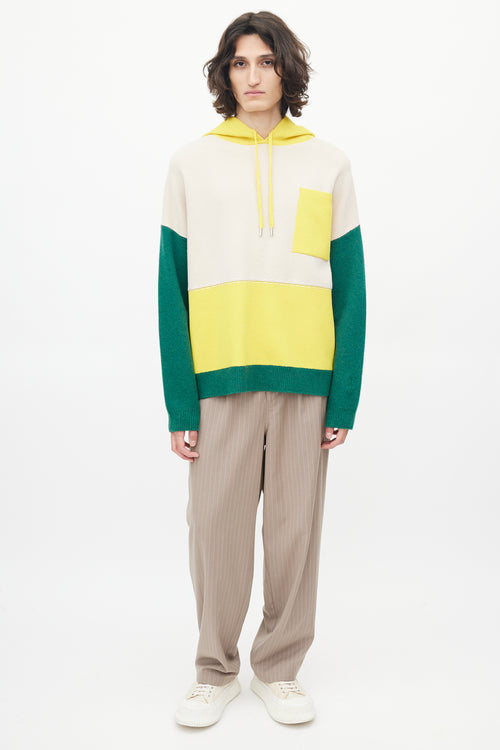 JW Anderson Cream & Multicolour Wool Panelled Knit Hoodie