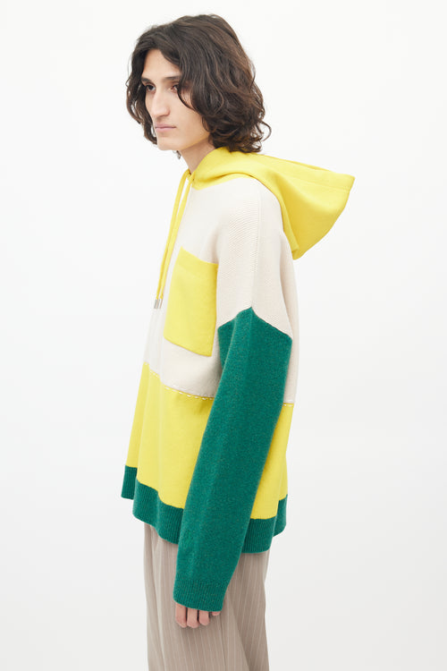 JW Anderson Cream & Multicolour Wool Panelled Knit Hoodie
