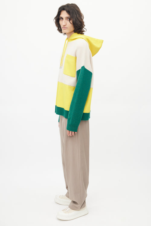 JW Anderson Cream & Multicolour Wool Panelled Knit Hoodie