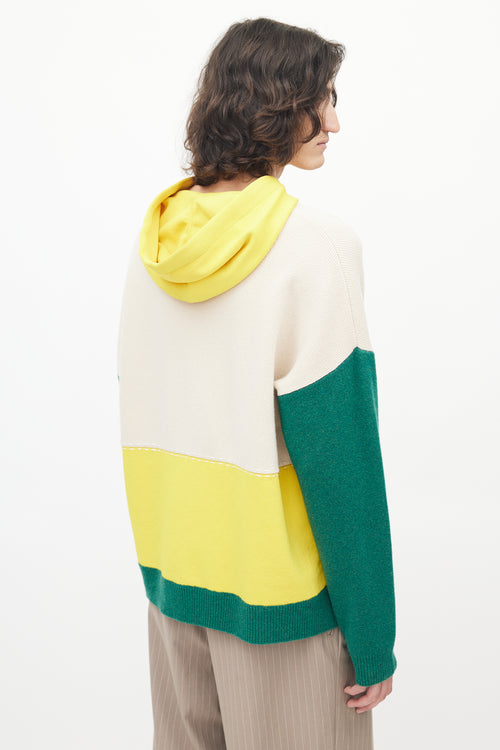 JW Anderson Cream & Multicolour Wool Panelled Knit Hoodie