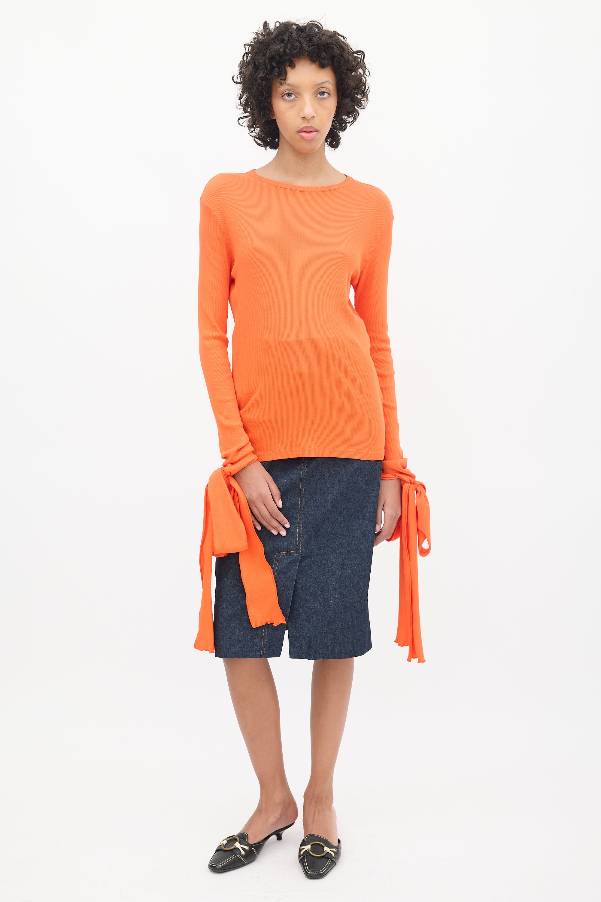JW Anderson Orange Ribbed Tie Long Sleeve Top