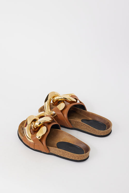 JW Anderson Brown & Gold Chain Leather Sandal