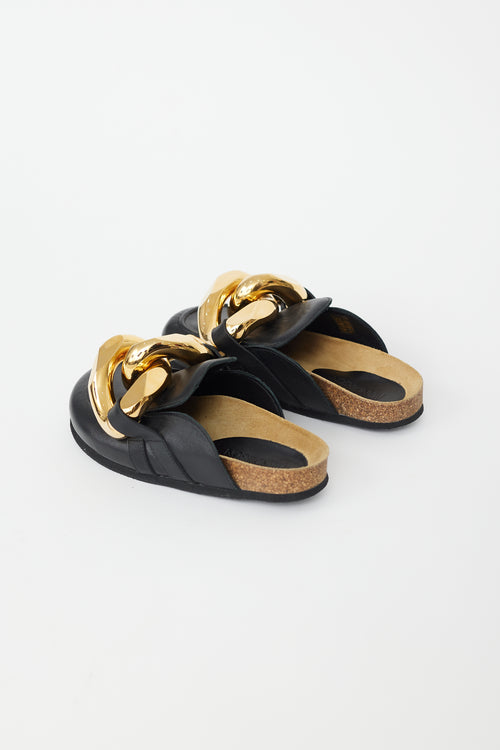 JW Anderson Black Leather & Gold Chain Mule