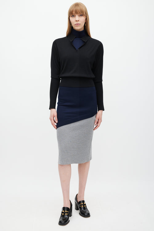 JW Anderson Black Navy & Grey Layered Sweater Dress