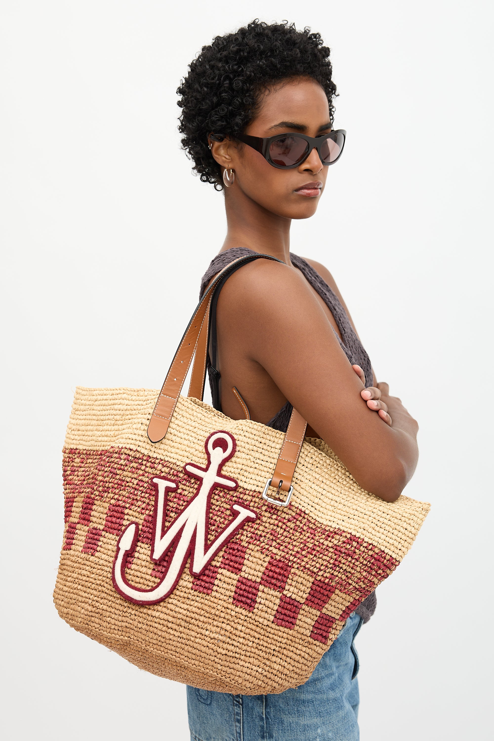 JW Anderson Raffia Patch Logo Belt Tote Bag