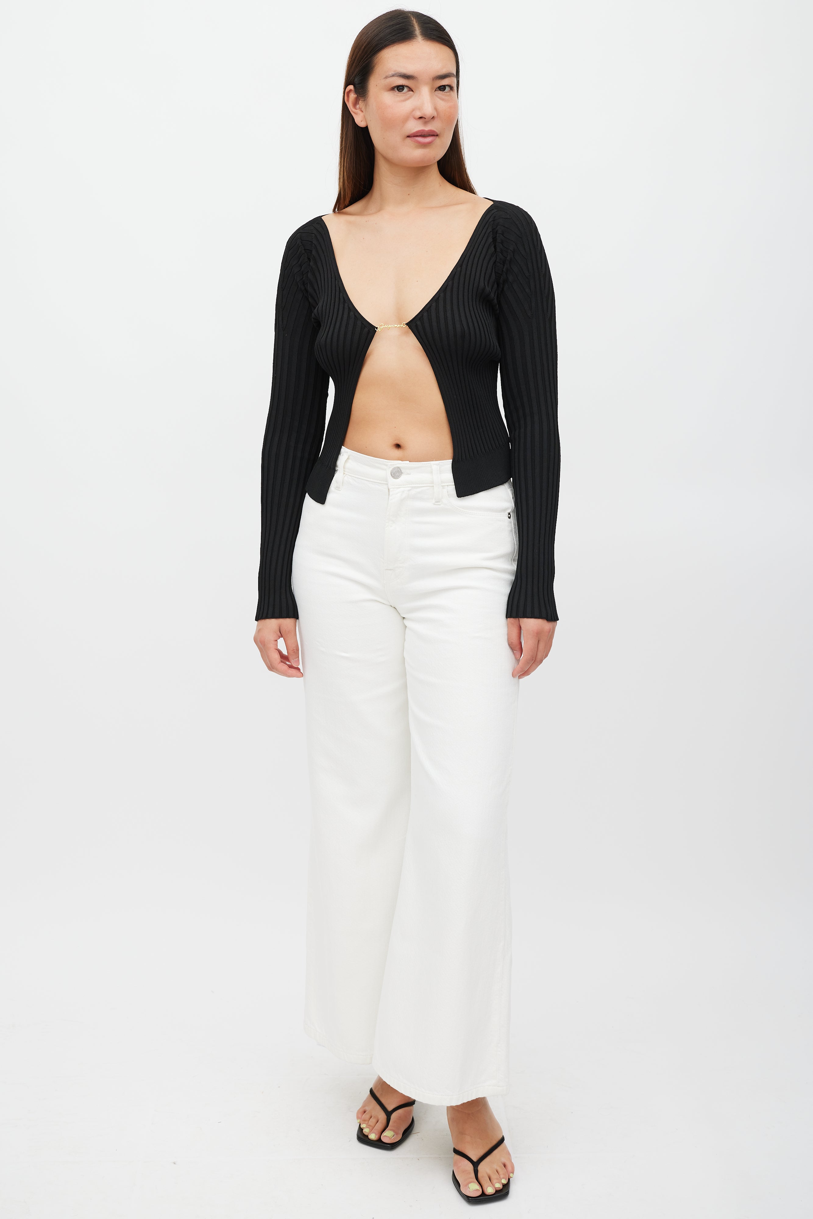 Jacquemus Black & Gold Ribbed Cut Out Top
