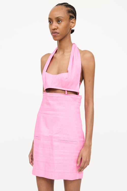 Jacquemus 2022 Pink "Le Splash" Halter Mini Dress