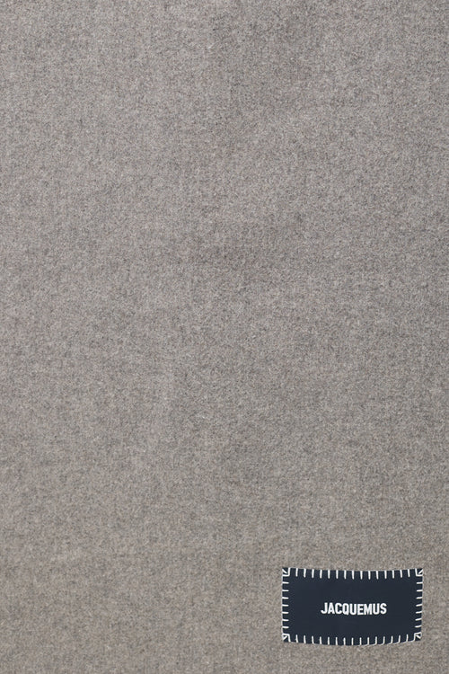 Jacquemus Grey Wool Label Logo Fringe Scarf