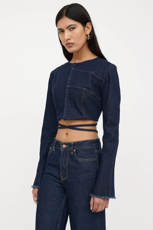 Jade Cropper Denim Cropped Tie Jacket