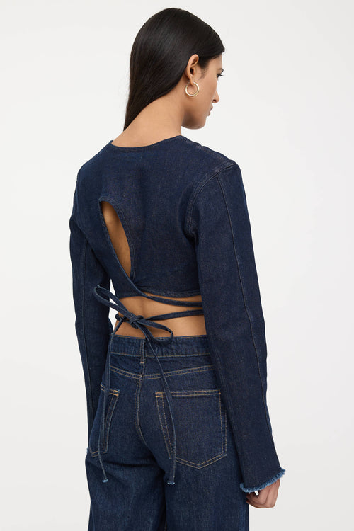 Jade Cropper Denim Cropped Tie Jacket