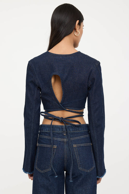Jade Cropper Denim Cropped Tie Jacket