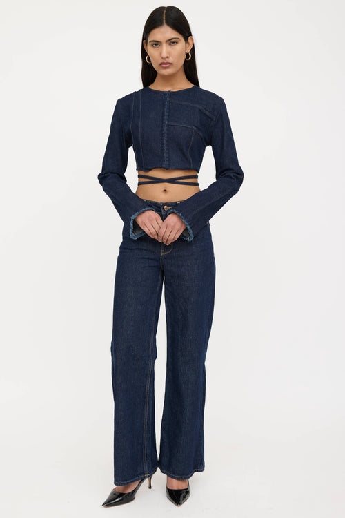 Jade Cropper Denim Cropped Tie Jacket