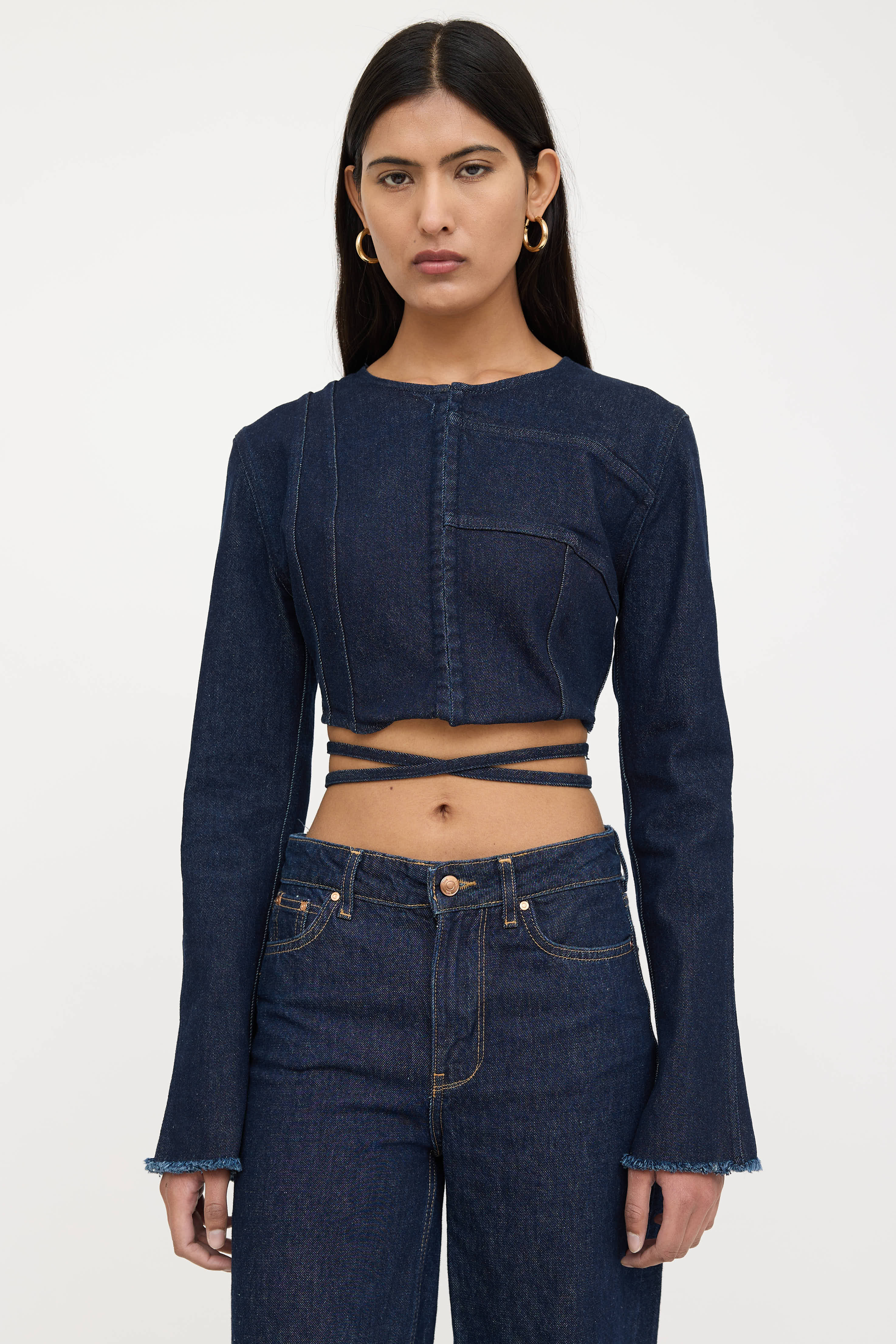 Jade Cropper Denim Cropped Tie Jacket