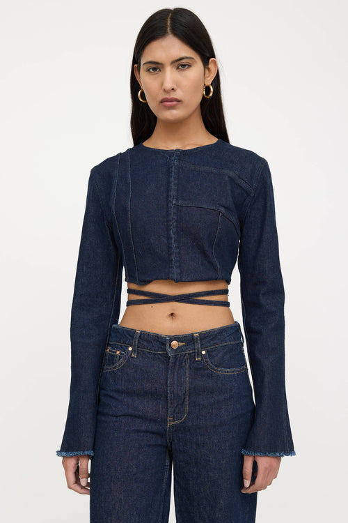 Jade Cropper Denim Cropped Tie Jacket