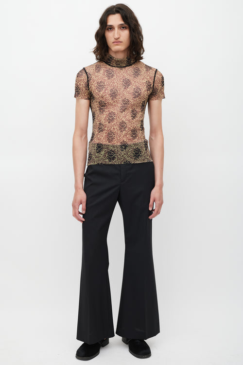 Jean Paul Gaultier Beige & Red Floral Mesh Top