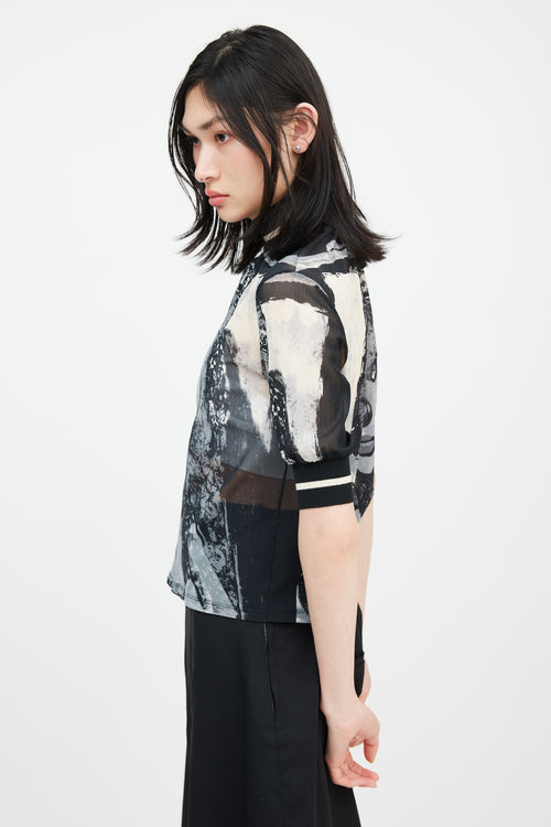 Jean Paul Gaultier Black & Cream Graphic Mesh Top