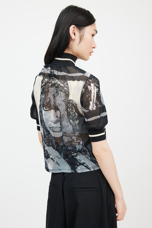 Jean Paul Gaultier Black & Cream Graphic Mesh Top
