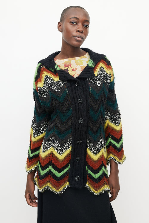 Jean Paul Gaultier Black & Multicolour Crochet Chevron Cardigan