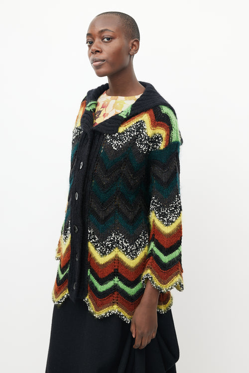 Jean Paul Gaultier Black & Multicolour Crochet Chevron Cardigan
