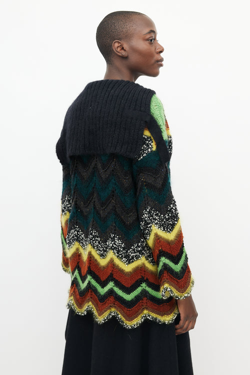 Jean Paul Gaultier Black & Multicolour Crochet Chevron Cardigan
