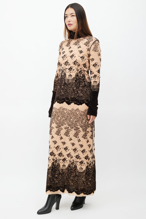 Jean Paul Gaultier Brown Velvet & Beige Mesh Dress