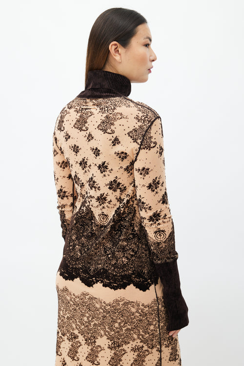 Jean Paul Gaultier Brown Velvet & Beige Mesh Dress